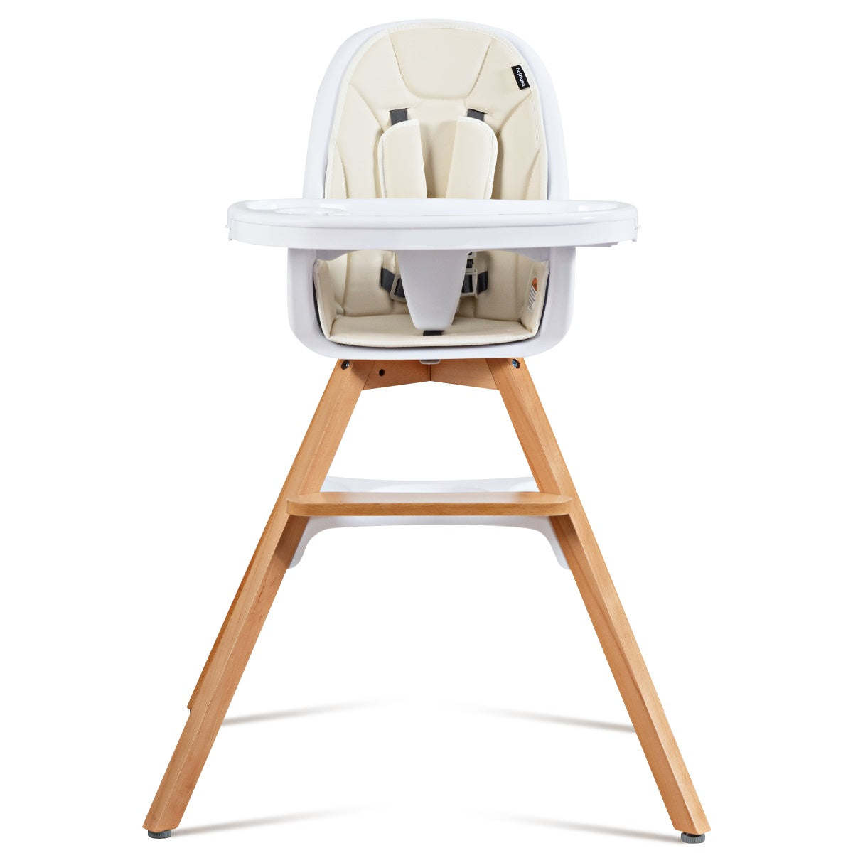 Topbuy Baby High Chair Convertible 3 in 1 Wooden High Chair with Removable Food Tray Gray/Beige