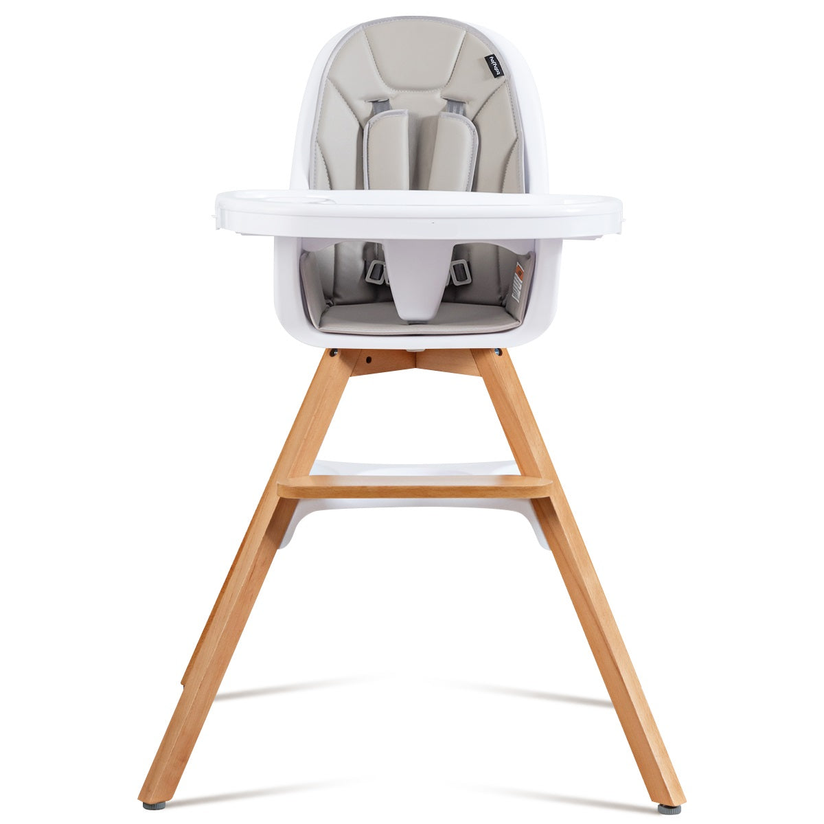 Topbuy Baby High Chair Convertible 3 in 1 Wooden High Chair with Removable Food Tray Gray/Beige