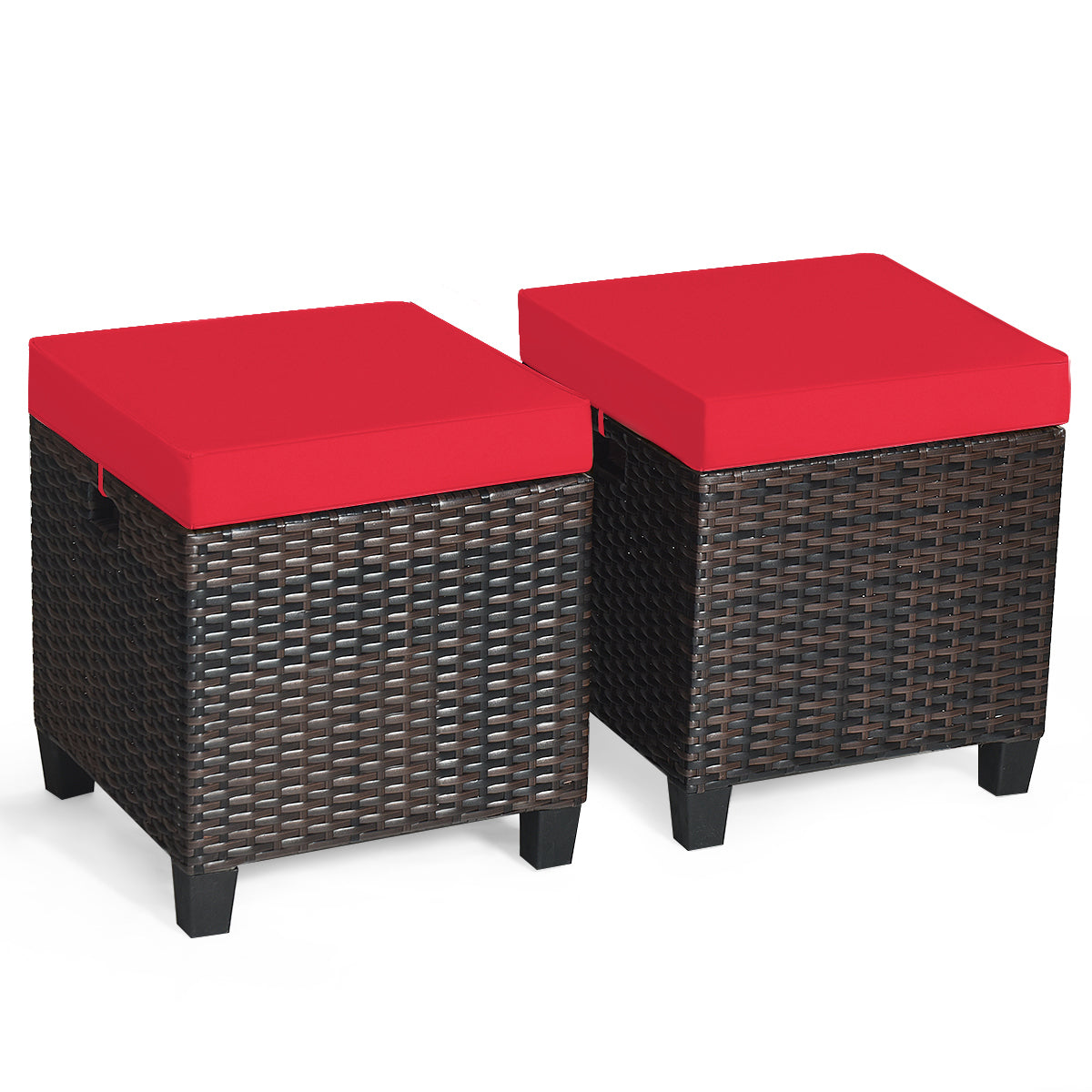 Patiojoy 2 Piece Outdoor Patio Rattan Ottoman Cushioned Wicker Stools Brown/Red/White/Turquoise/Navy