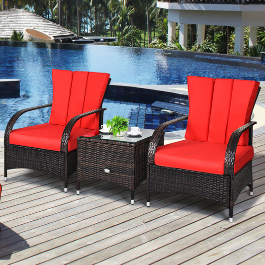 Patiojoy 3 PCS Outdoor Patio Rattan Conversation Set Garden Lawn Wicker Chairs