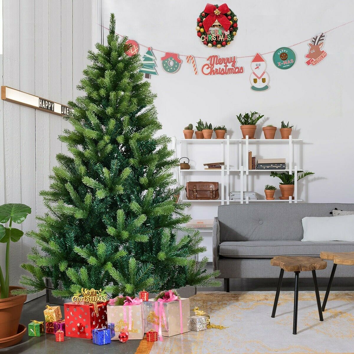 Topbuy 5FT Artificial Full Christmas tree Xmas Decoration Tree with Solid Metal Base