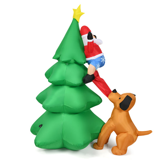 Topbuy 6 FT Inflatable Christmas Tree Santa Claus Climbing Tree Chased by Puppy Dog