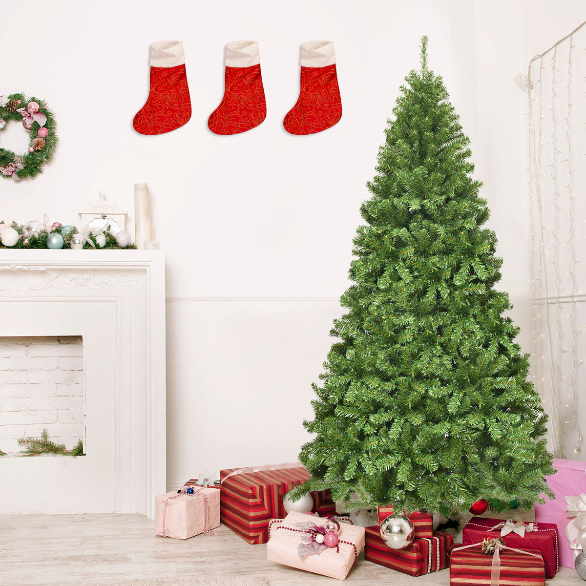 Topbuy 6FT/7.5FT/9FT Artificial Christmas Tree PVC Hinged Spruce Xmas Tree with Branch Tips