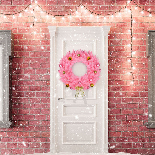 Topbuy 24'' Pink Artificial Christmas Wreath with Ornament Balls & Golden Bow