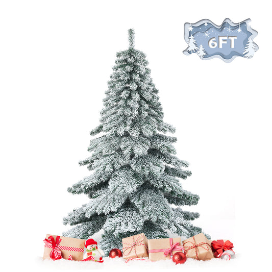 Topbuy 6/7.5FT Snow Flocked Artificial Christmas Tree Hinged Alaskan Pine Decoration Tree