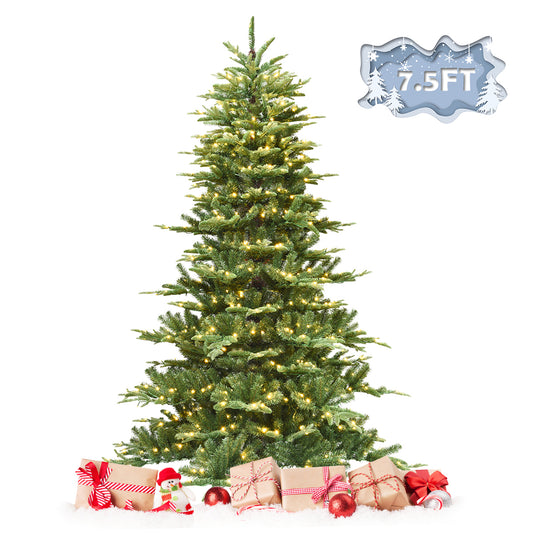 Topbuy 7.5FT Pre-lit Aspen Fir Christmas Tree Hinged Artificial PVC Xmas Tree with 700 Lights