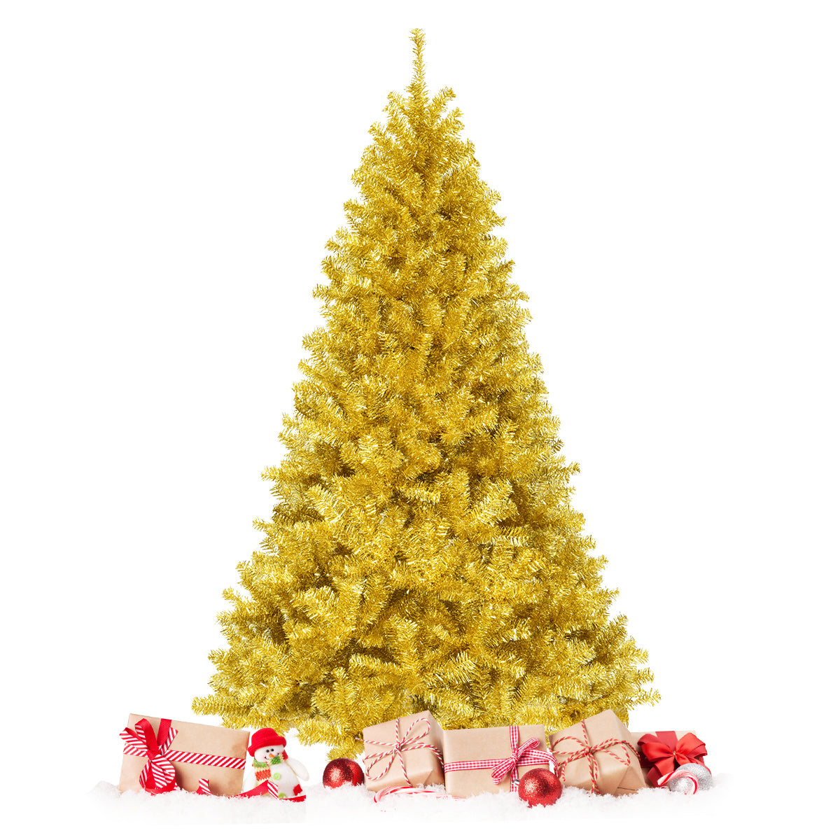 Topbuy 6 FT/7.5 FT Artificial Tinsel Christmas Tree Hinged Decoration Tree Champagne Gold