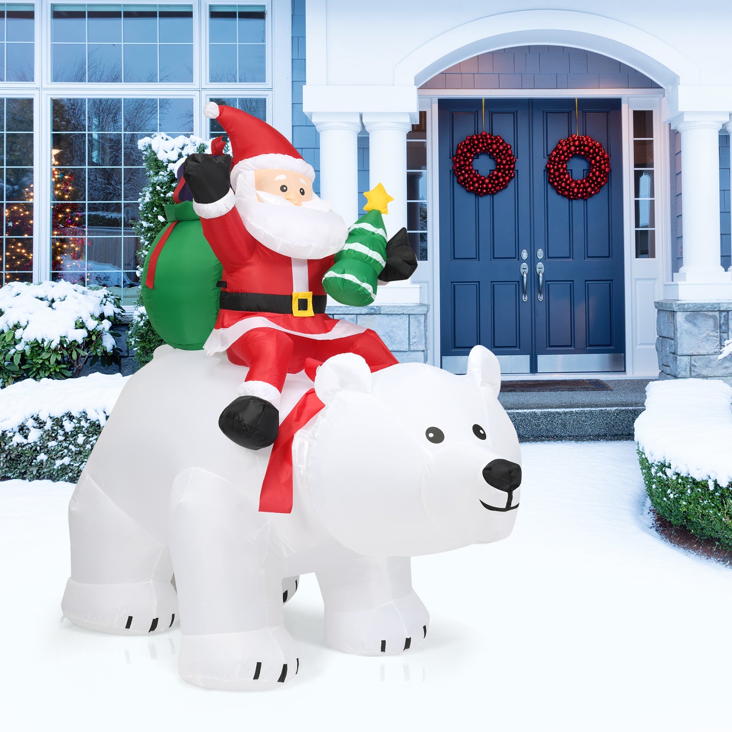 Topbuy 6.5 FT Inflatable Christmas Santa Riding Polar Bear with Shaking Head