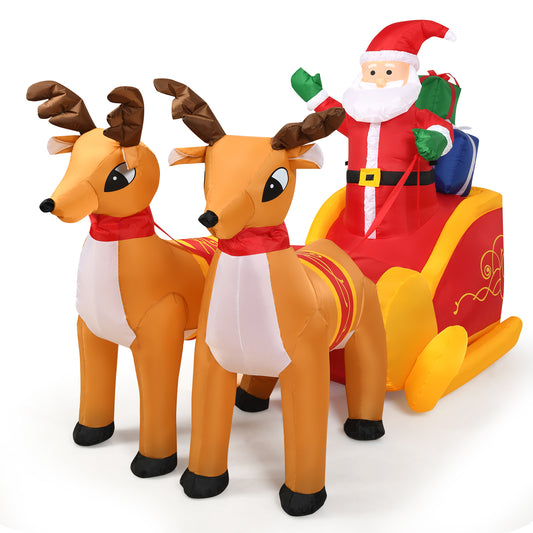 Topbuy 6 FT Inflatable Christmas Santa Reindeer Sled with Built-in LED Lights