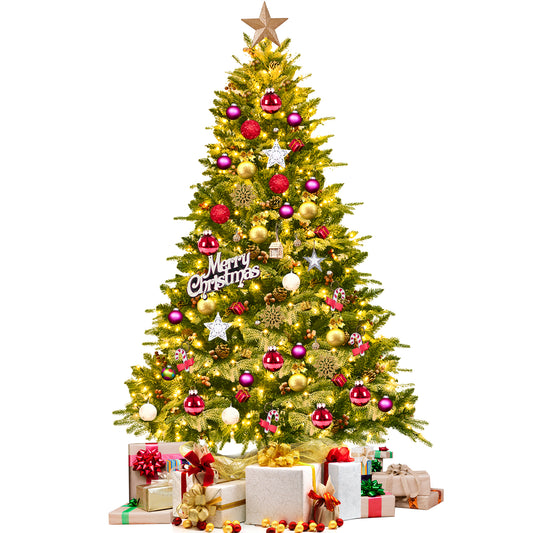 Topbuy Pre-lit Snow Flocked Christmas Tree with 450 LED Lights &Foldable Stand