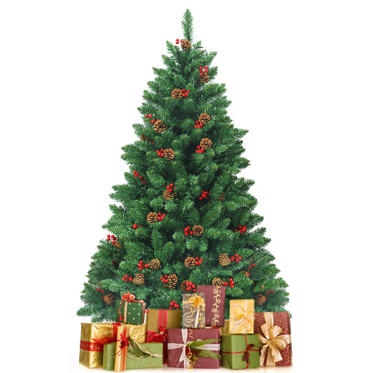 Topbuy 4.5FT Christmas Tree Pre-Lit Hinged Artificial Xmas Tree with Sturdy Metal Stand