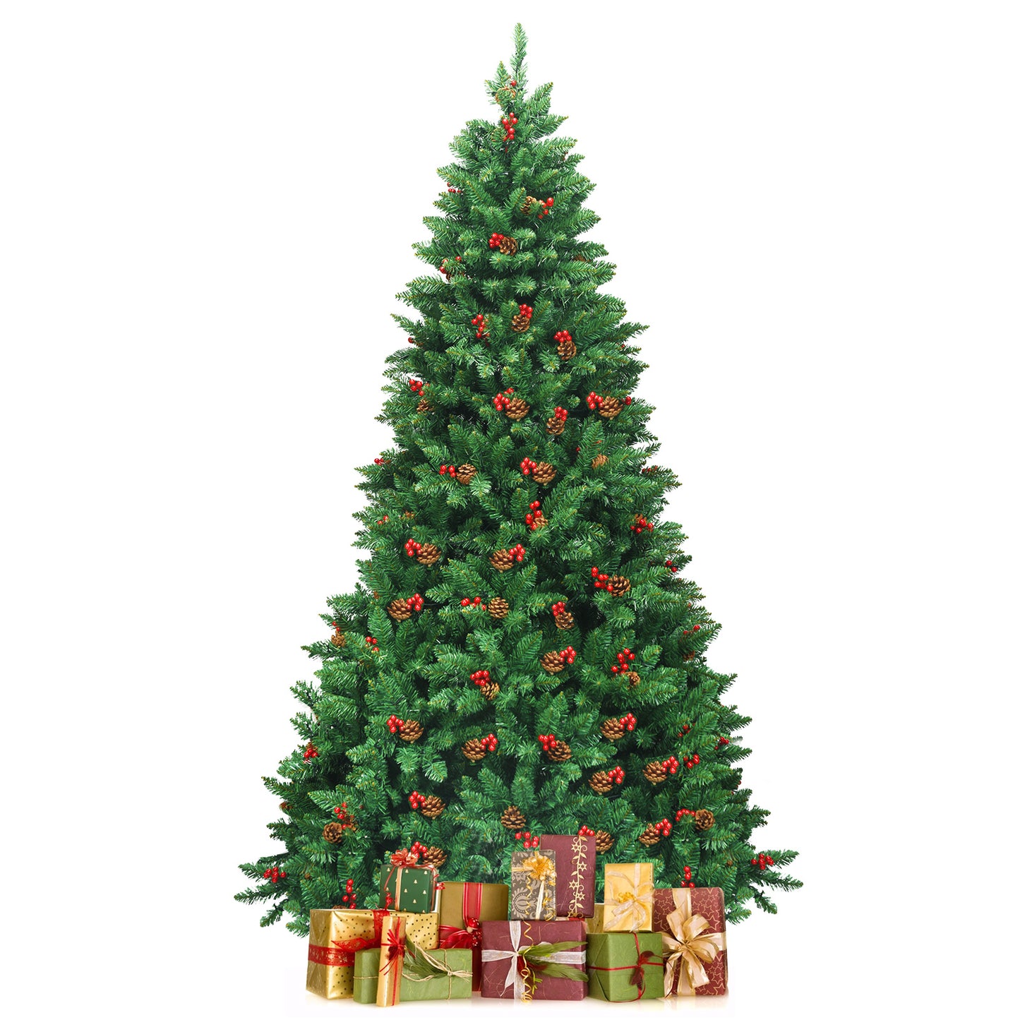 Topbuy 7.5FT Christmas Tree Pre-Lit Hinged Artificial Xmas Tree with Sturdy Metal Stand