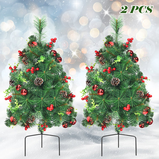 Topbuy Set of 2 2FT Pre-Lit Pathway Artificial Christmas Trees with 30 LED Lights 8 Light Modes