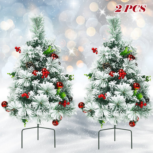 Topbuy 2PCS 29'' Pre-Lit Christmas Tree Snow Flocked Pathway Xmas Tree with 30 LED Lights