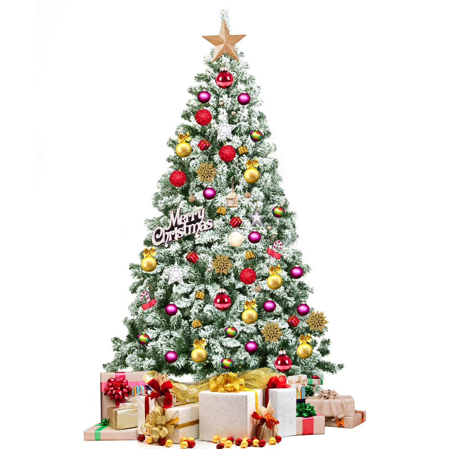 Topbuy 4.5FT/6FT/7.5FT Artificial Hinged Christmas Pines Tree Snow Flocked Decoration Tree