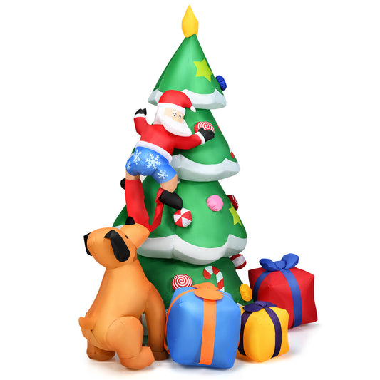 Topbuy 7 FT Inflatable Christmas Tree Santa Claus Climbing Tree Chased by Puppy Dog