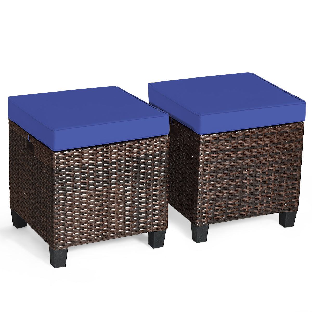 Patiojoy 2 Piece Outdoor Patio Rattan Ottoman Cushioned Wicker Stools Brown/Red/White/Turquoise/Navy