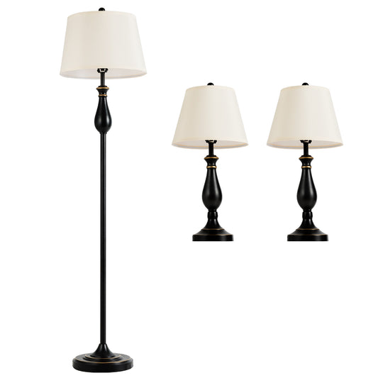 Topbuy 3-Pack Vintage Style Metal Floor and Table Lamp Set for Home Living Room