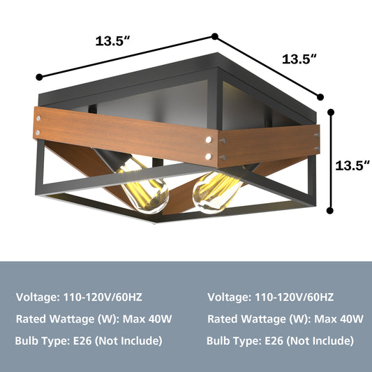 Topbuy Ceiling Lamp Adjustable Flush Mount Ceiling Light with Iron Square Lamp Shade