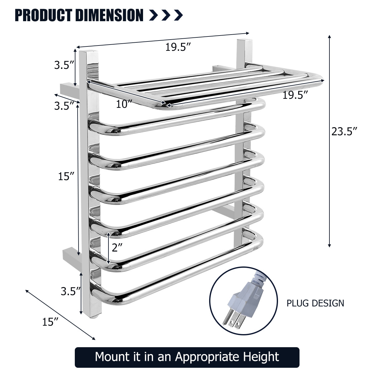 Topbuy Wall Mounted Towel Warmer Heated Towel Rack with Top Storage Shelf for Bathroom