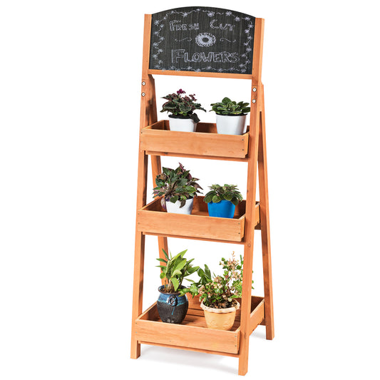 Topbuy 3-Tier Wooden Plant Stand Flower Display Rack with Decorative Chalkboard