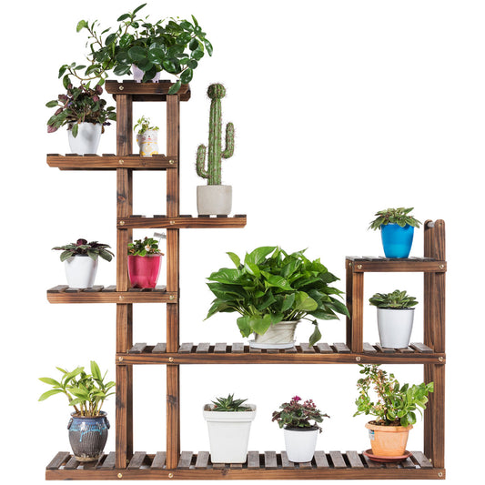 Topbuy 7-Tier Wooden Plant Stand Flower Display Rack with Hollow-Out Storage Shelf