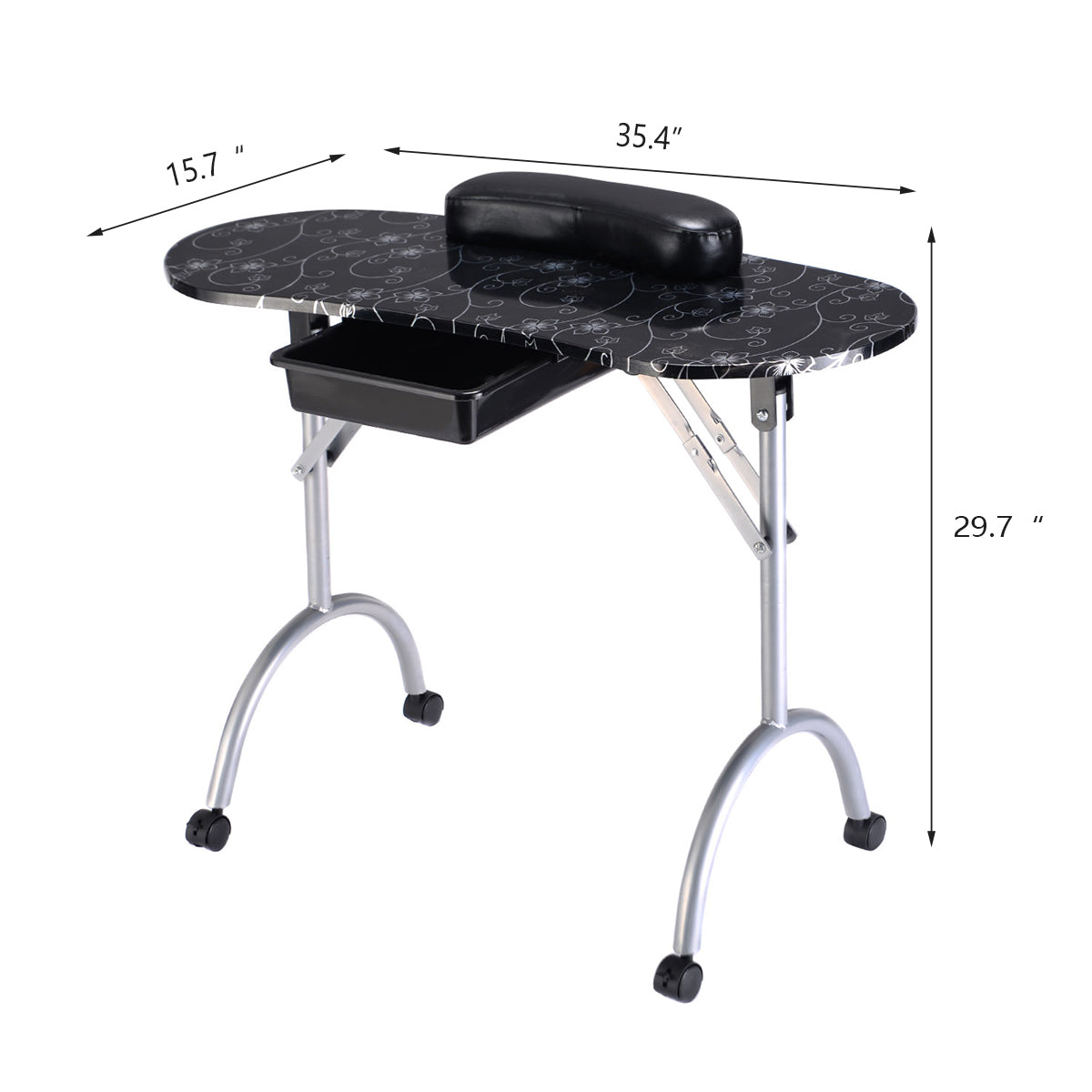 Topbuy Portable Nail Table Station Folding Manicure Nail Desk with Drawer & Wrist Rest