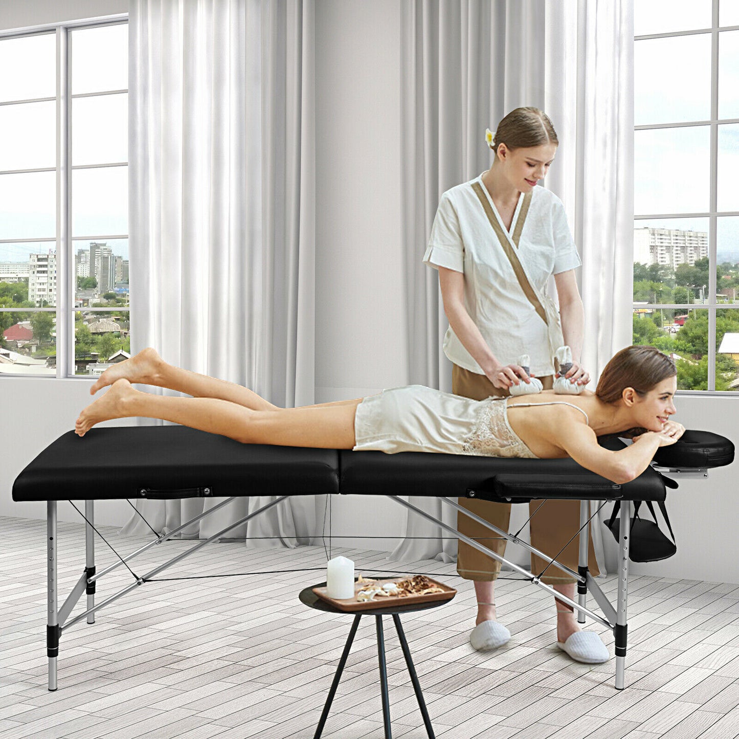 Topbuy 84''L Portable Massage Table Adjustable Facial Salon Spa Bed w/ Carry Case White/Black/Pink