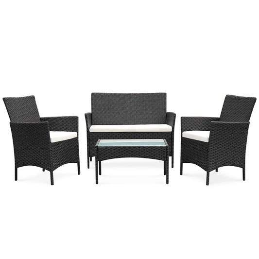 Patiojoy 4-Piece Outdoor Patio Furniture Set Rattan Wicker Conversation Sofa Set with Cushions