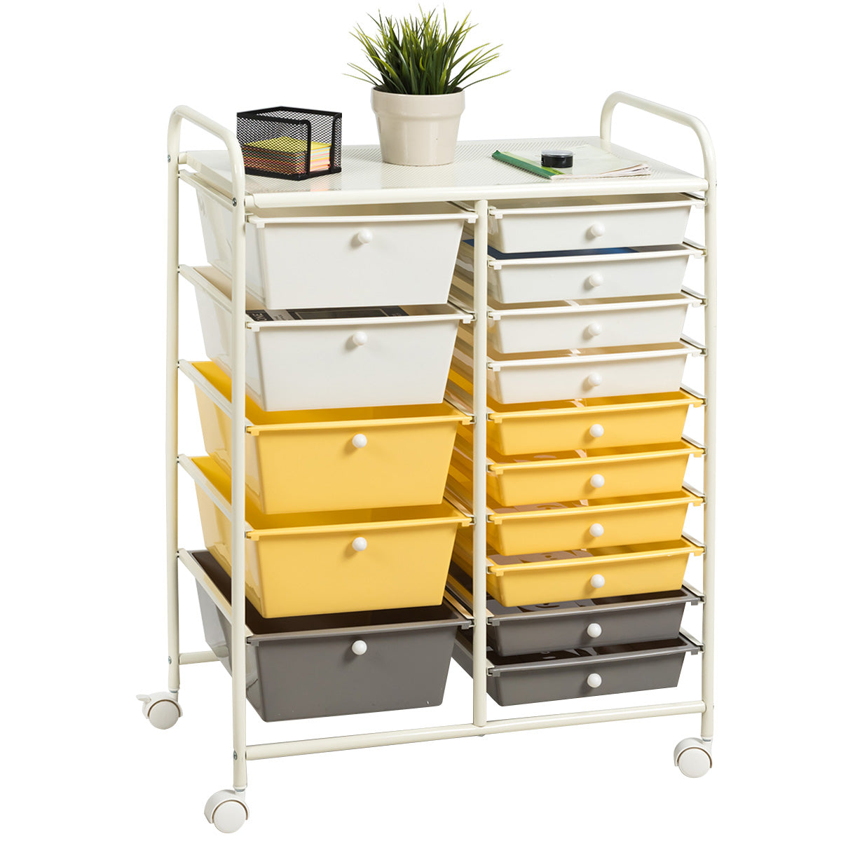 Topbuy 15-Drawer Rolling Trolley Mobile Storage Cart Tools Scrapbook Paper Organizer