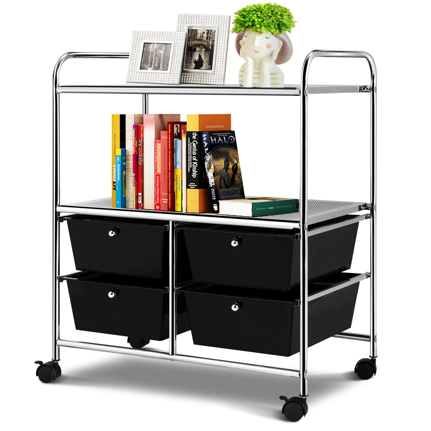 Topbuy 4-Drawer Rolling Storage Cart Metal Rack Organizer Shelf with Wheels Multicolor/Green+Blue/Black/Clear/Yellow+Grey