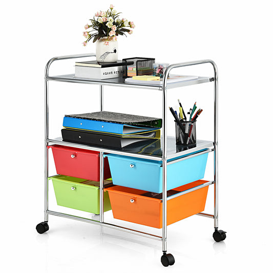 Topbuy 4-Drawer Rolling Storage Cart Metal Rack Organizer Shelf with Wheels Multicolor/Green+Blue/Black/Clear/Yellow+Grey