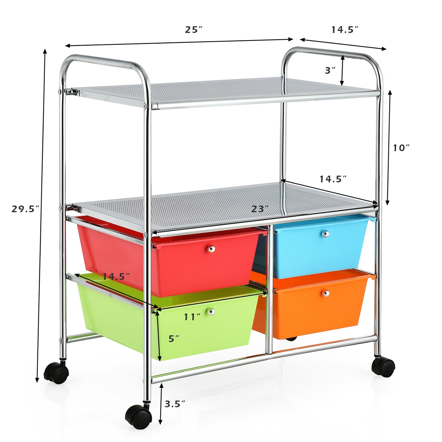 Topbuy 4-Drawer Rolling Storage Cart Metal Rack Organizer Shelf with Wheels Multicolor/Green+Blue/Black/Clear/Yellow+Grey