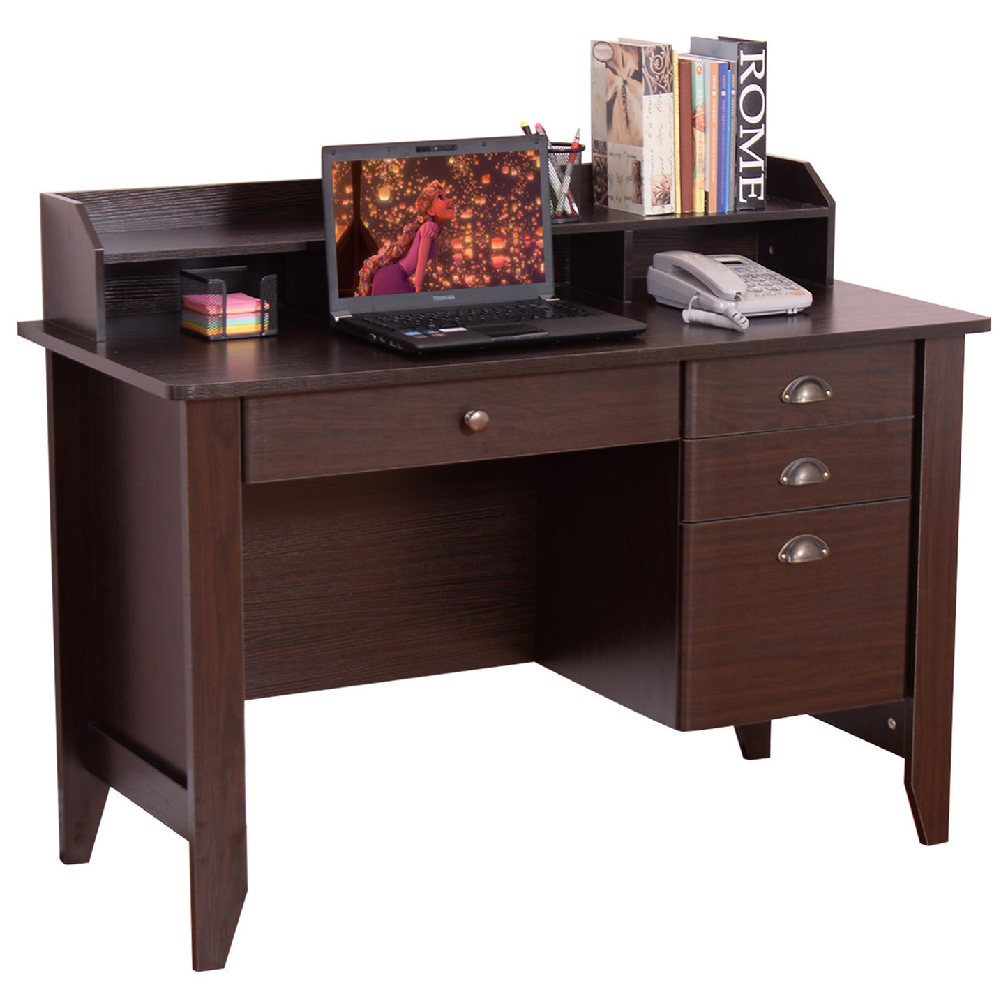 Topbuy Wooden Computer Writing Desk Office Study Table with Drawers Black/Walnut