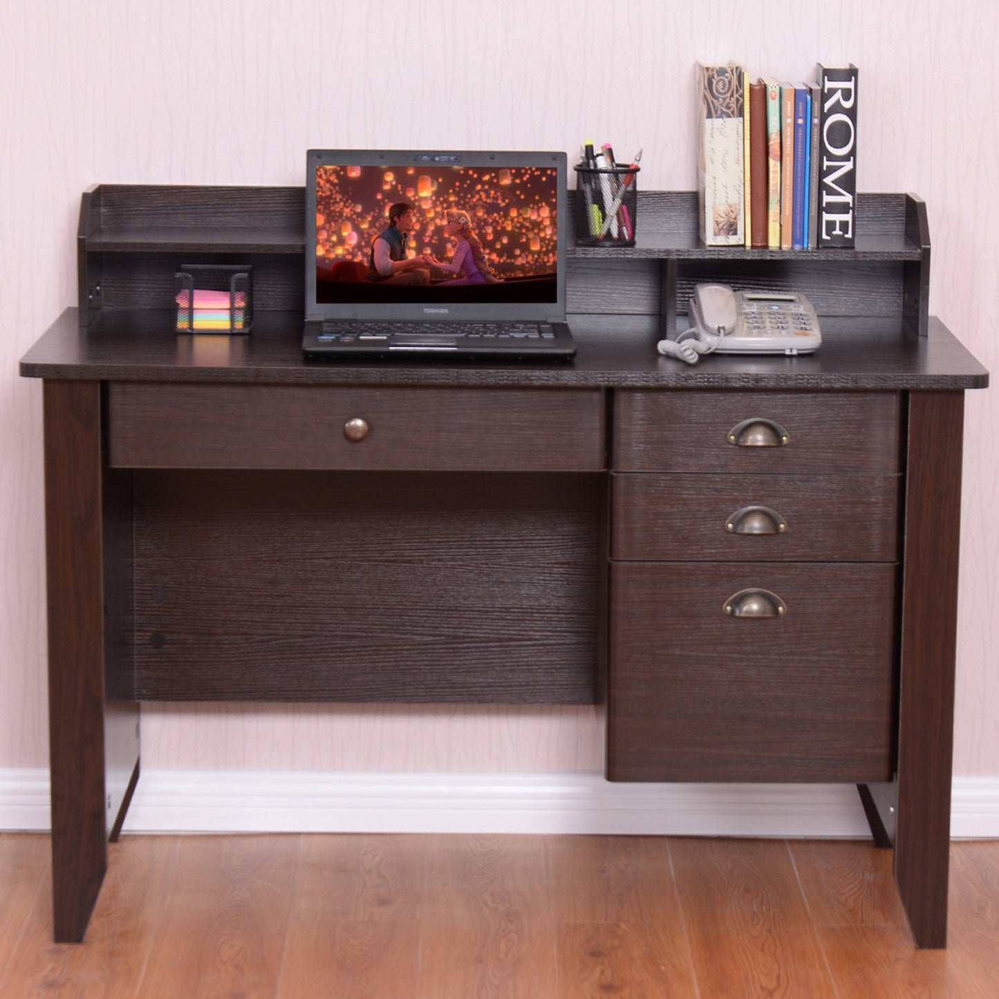 Topbuy Wooden Computer Writing Desk Office Study Table with Drawers Black/Walnut