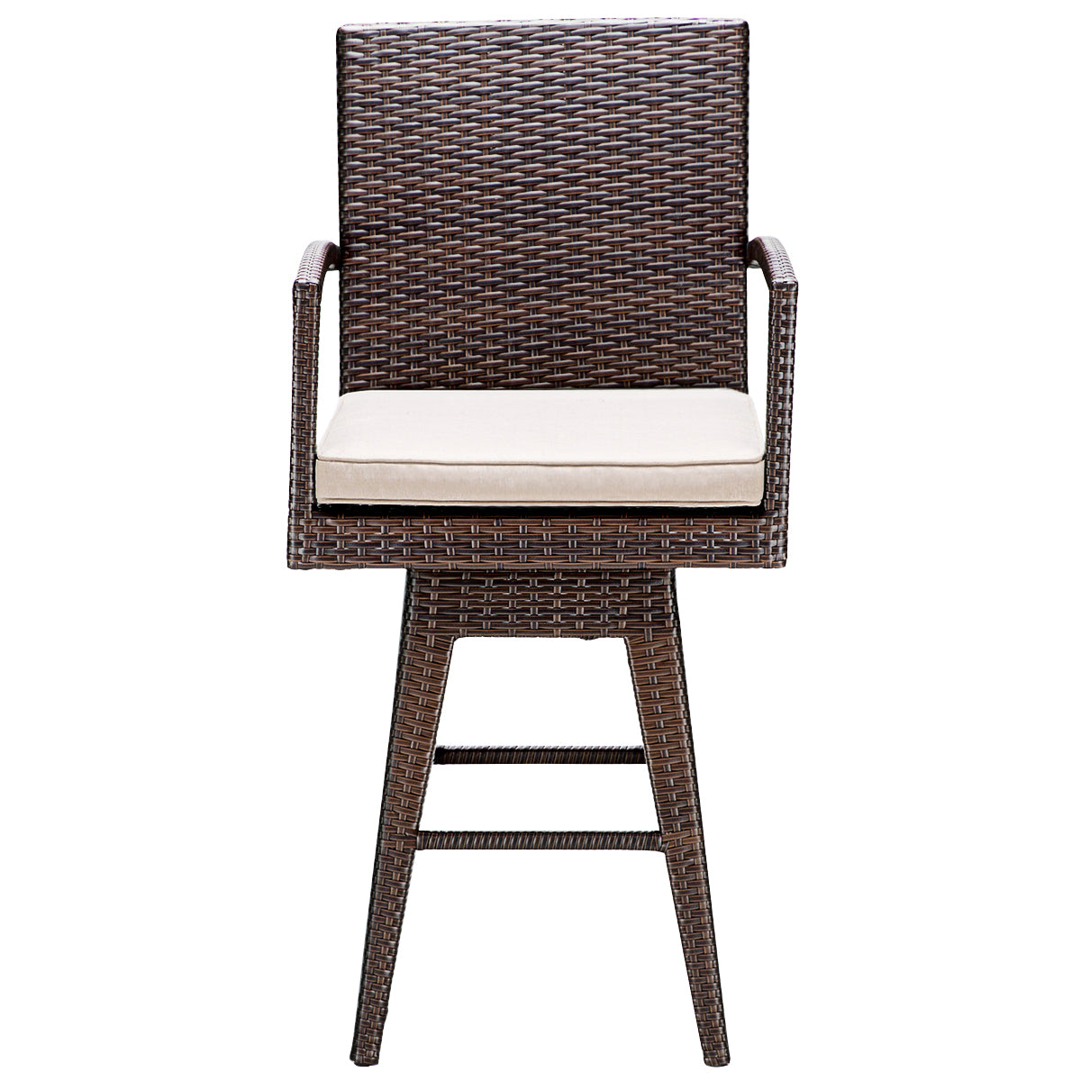 Patiojoy Wicker Swivel Bar Stool with Cushion, Outdoor Indoor Patio rattan Sofa Chair