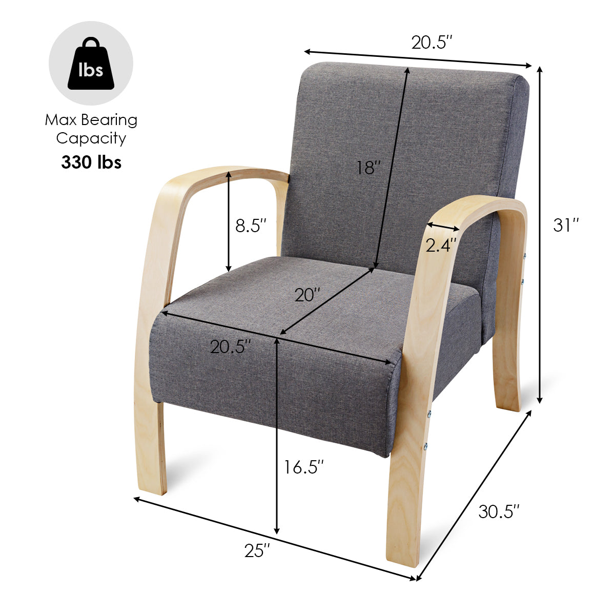 Topbuy Wooden Mid Century Modern Accent Chair Single Leisure Armchair