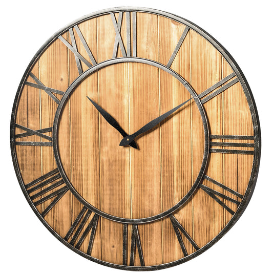 Topbuy Rustic Round Wall Clock, Decorative Wooden Clock with Battery