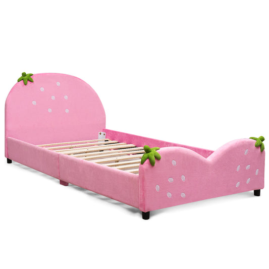 Topbuy Pink Kids Upholstered Twin Bed Toddler Bed with Adjustable Non-slip Feet