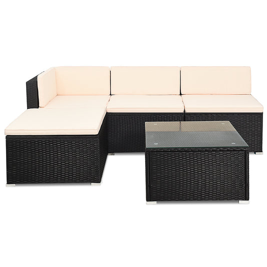 Patiojoy 5-Piece Rattan Wicker Outdoor Patio Sectional Sofa Conversation Furniture Set