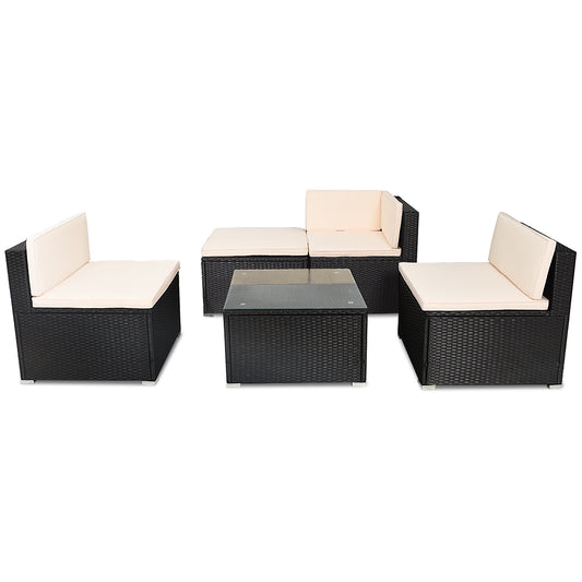 Patiojoy 5-Piece Rattan Wicker Outdoor Patio Sectional Sofa Conversation Furniture Set