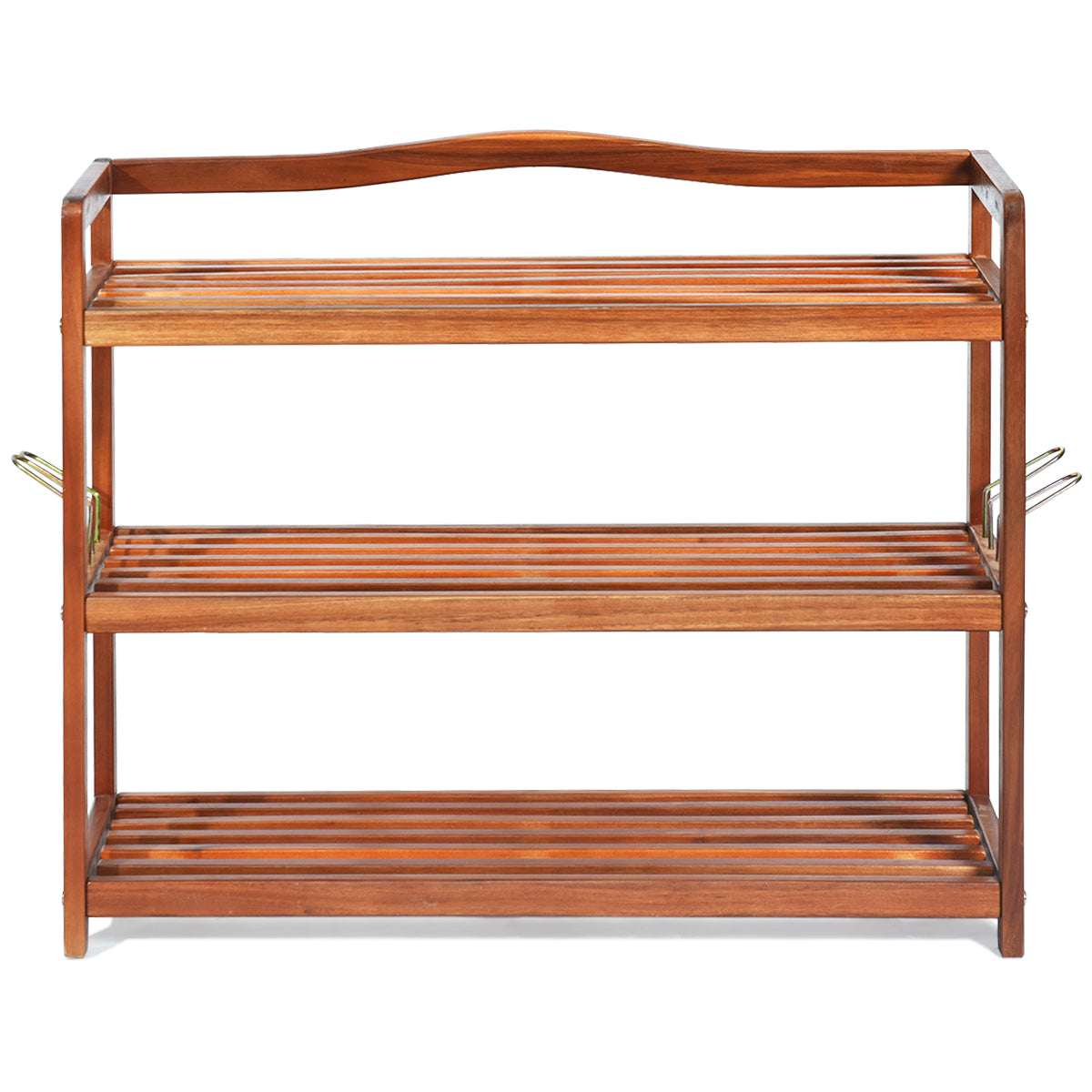 Topbuy Freestanding 3-Tier Wood Shoe Rack Shelf Storage with 4 Metal Hanging Bars