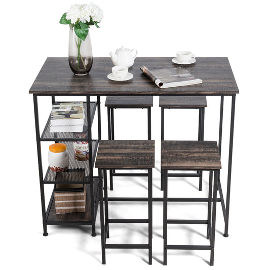 Topbuy 5-Piece Modern Bistro Dining Table and Stool Set Pub Bar Height Table Set