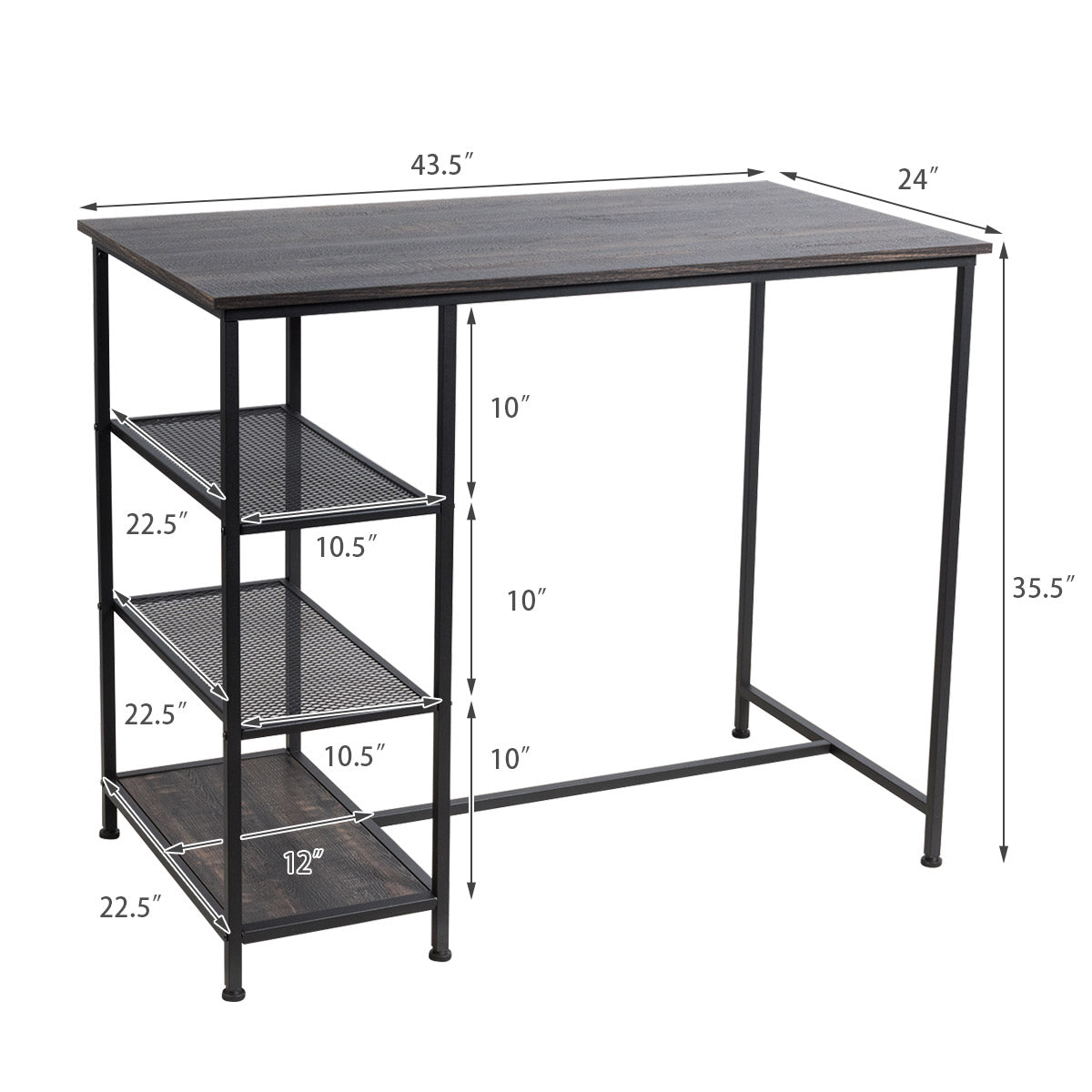 Topbuy Industrial Wood Bar Table Counter Dining Pub Table with Storage Shelves