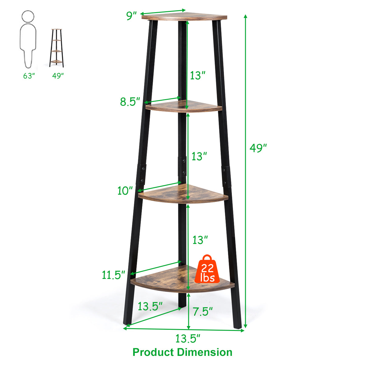 Topbuy 4-Tier Corner Ladder Shelf Industrial Metal Storage Rack Bookcase Display