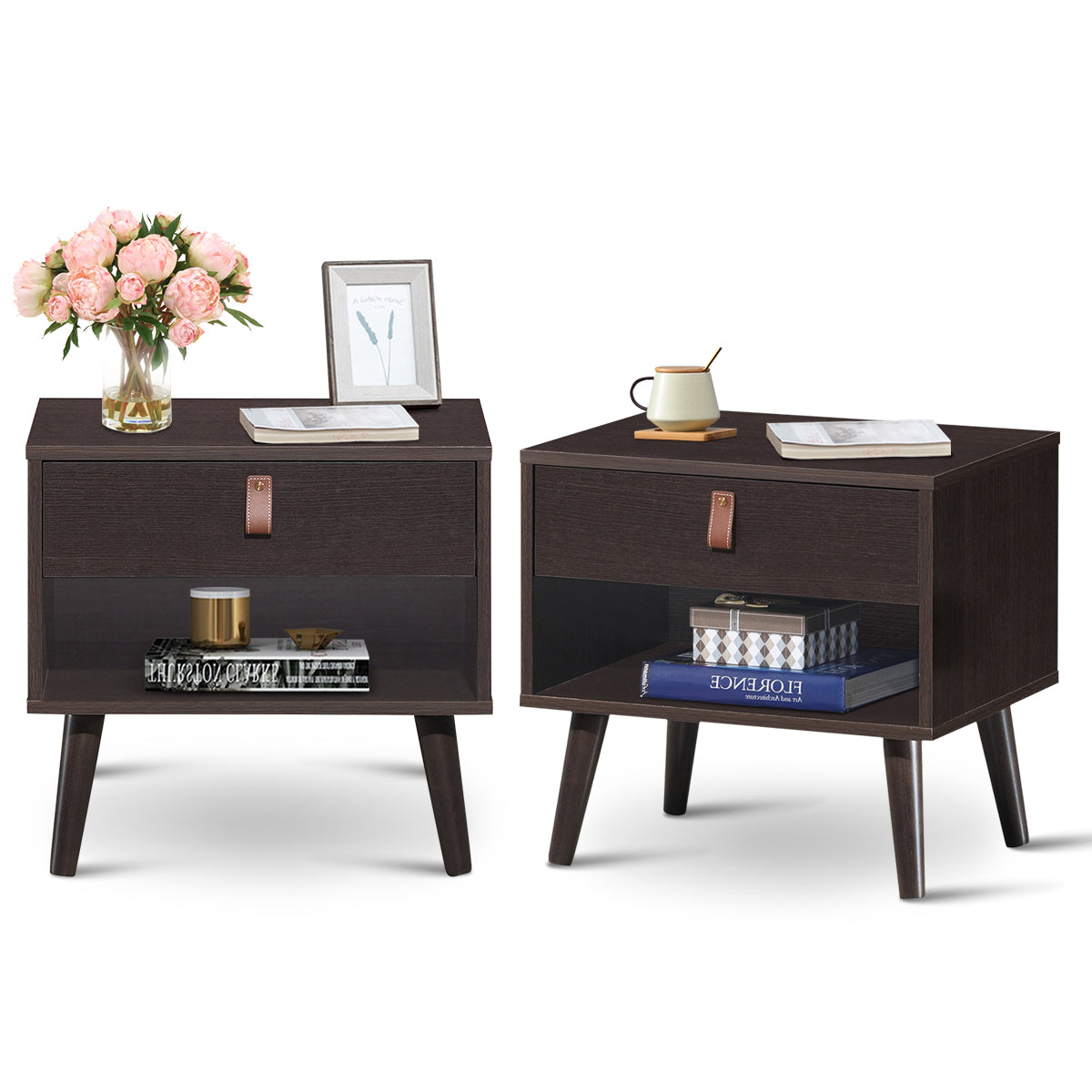 Topbuy Set of 2 Retro Wood Nightstand with Storage Drawer End Table Bedside Table