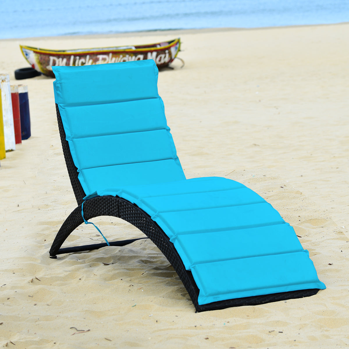 Patiojoy 1PC/2PCS Foldable Outdoor Patio Rattan Lounge Chair Reclining Chaise Chair White/Turquoise/Red