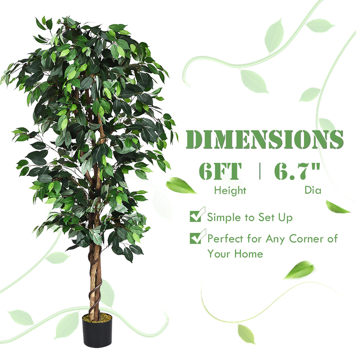 Topbuy Artificial Ficus Silk Tree Faux Potted Greenery Ficus Plants Decorations