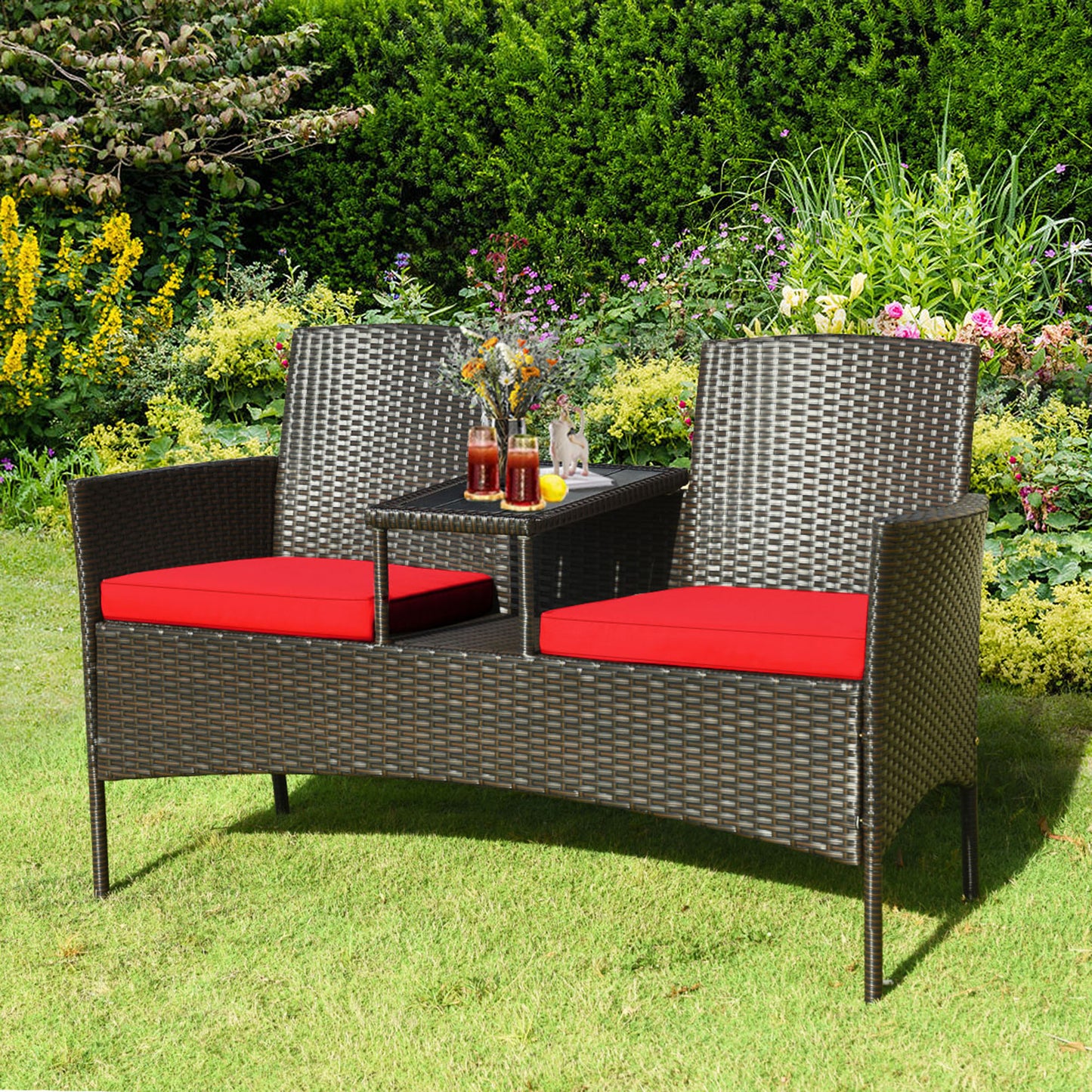 Patiojoy Outdoor Rattan Furniture Wicker Conversation Chair