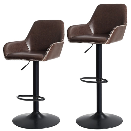 Topbuy 2-Piece Retro Counter Height Bar Stool Swivel Upholstered Chair w/ Back & Armrest